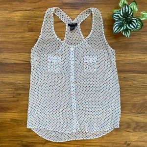 TIMING Brand Semi-Sheer Cream Tank with Colorful Triangles Pattern Size Small